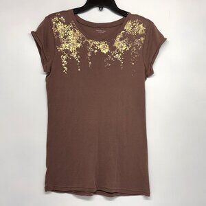 Calvin Klein Women's Short Sleeve T-Shirt Top Brown with Gold Graphics Women's L